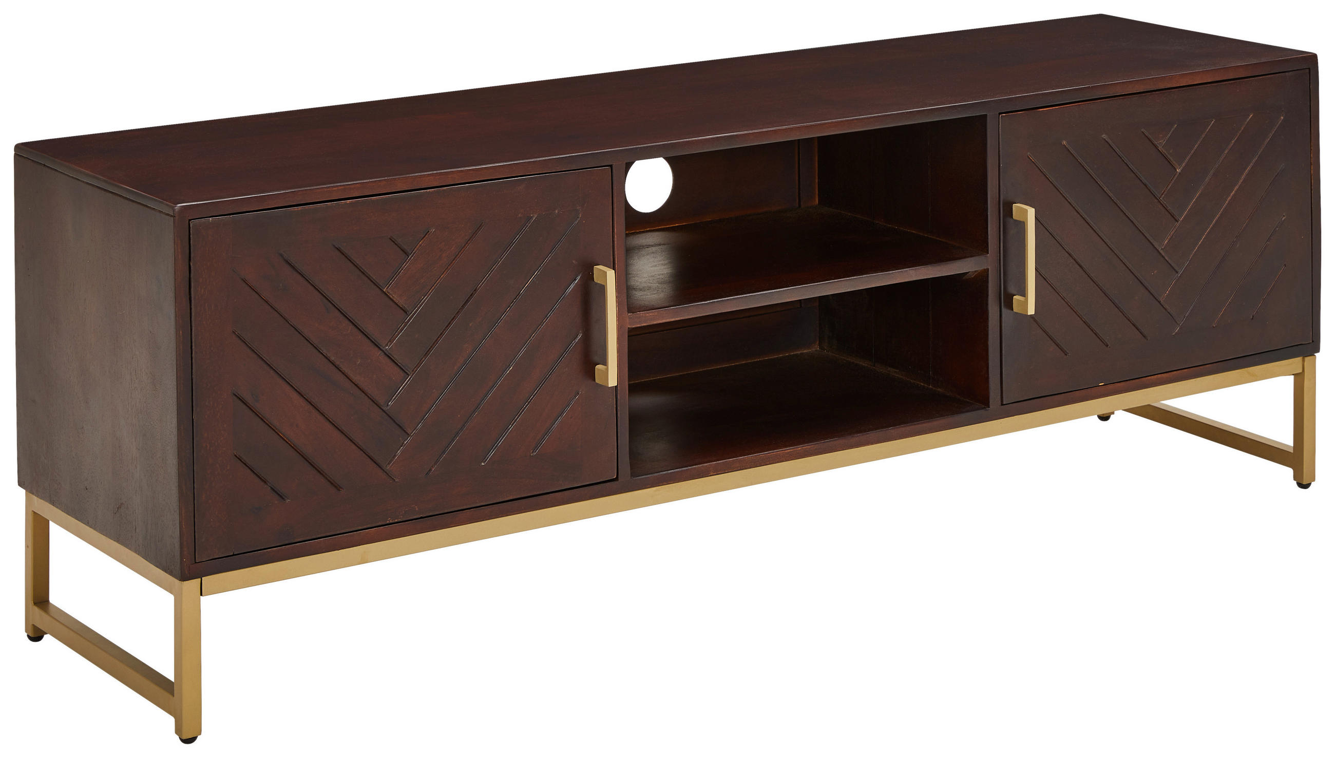 LOWBOARD  in 145/50/40 cm  - Goldfarben/Walnussfarben, Natur, Holz/Metall (145/50/40cm) - MID.YOU