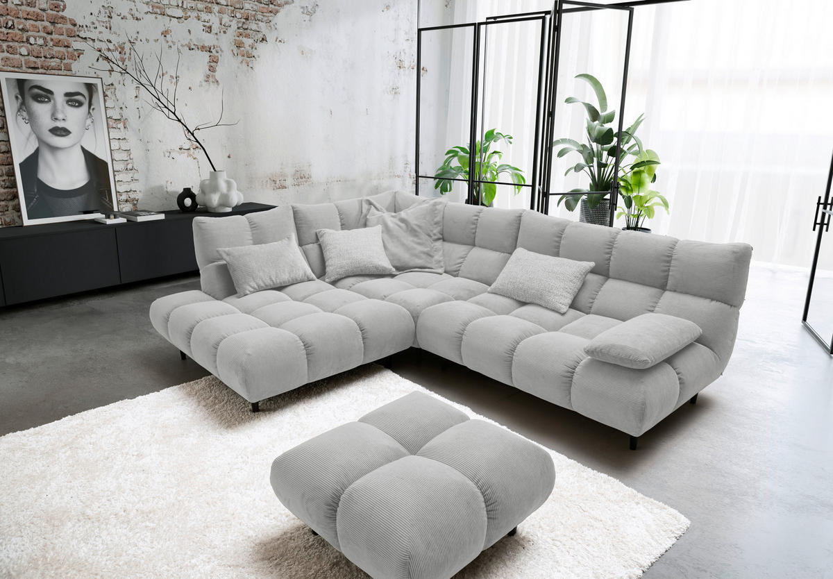 ECKSOFA Ottomane links, Eckteil  Silberfarben Feincord  - Silberfarben/Schwarz, Design, Holz/Textil (215/288cm) - Pure Home Lifestyle