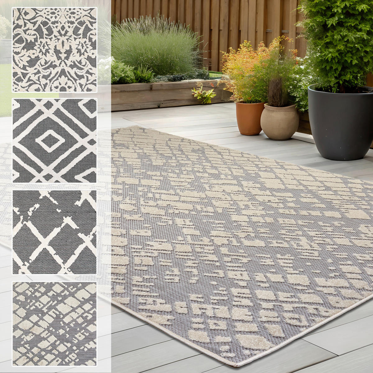 OUTDOORTEPPICH  für Terrasse und Balkon 160/230 cm Serina Grau, Weiß  - Weiß/Grau, Basics, Kunststoff (160/230cm) - Astra