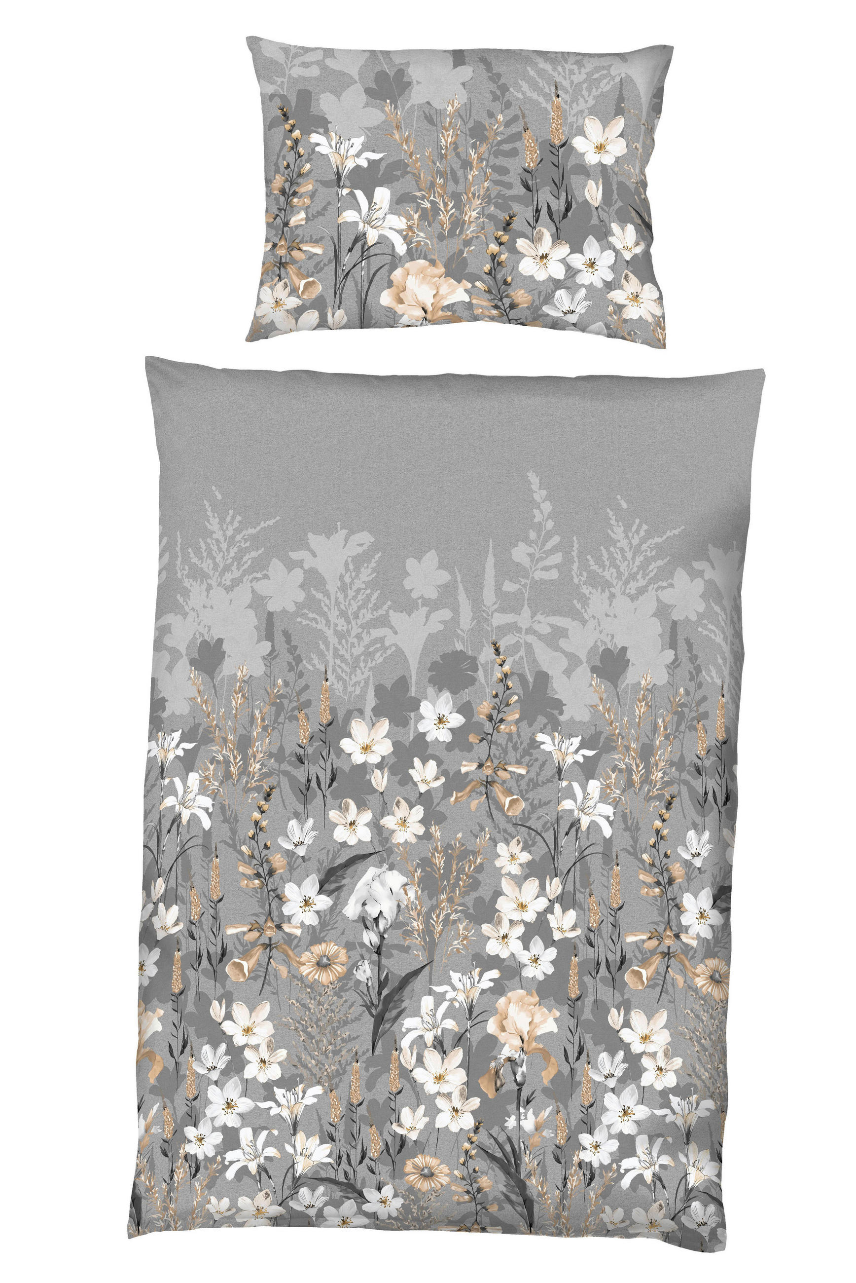 BETTWÄSCHE 2-teilig Lily Flanell 140/200 cm  - Grau, Basics, Textil (140/200cm) - Kaeppel