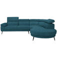 ECKSOFA Petrol Velours  - Petrol/Schwarz, Design, Textil/Metall (299/264cm) - Novel