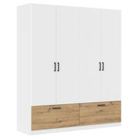 KLEIDERSCHRANK 181/210/54 cm,  in Weiß, Eiche Artisan, 4 Tür(en)  - Weiß/Eiche Artisan, Basics, Holzwerkstoff/Metall (181/210/54cm) - Rauch Möbel