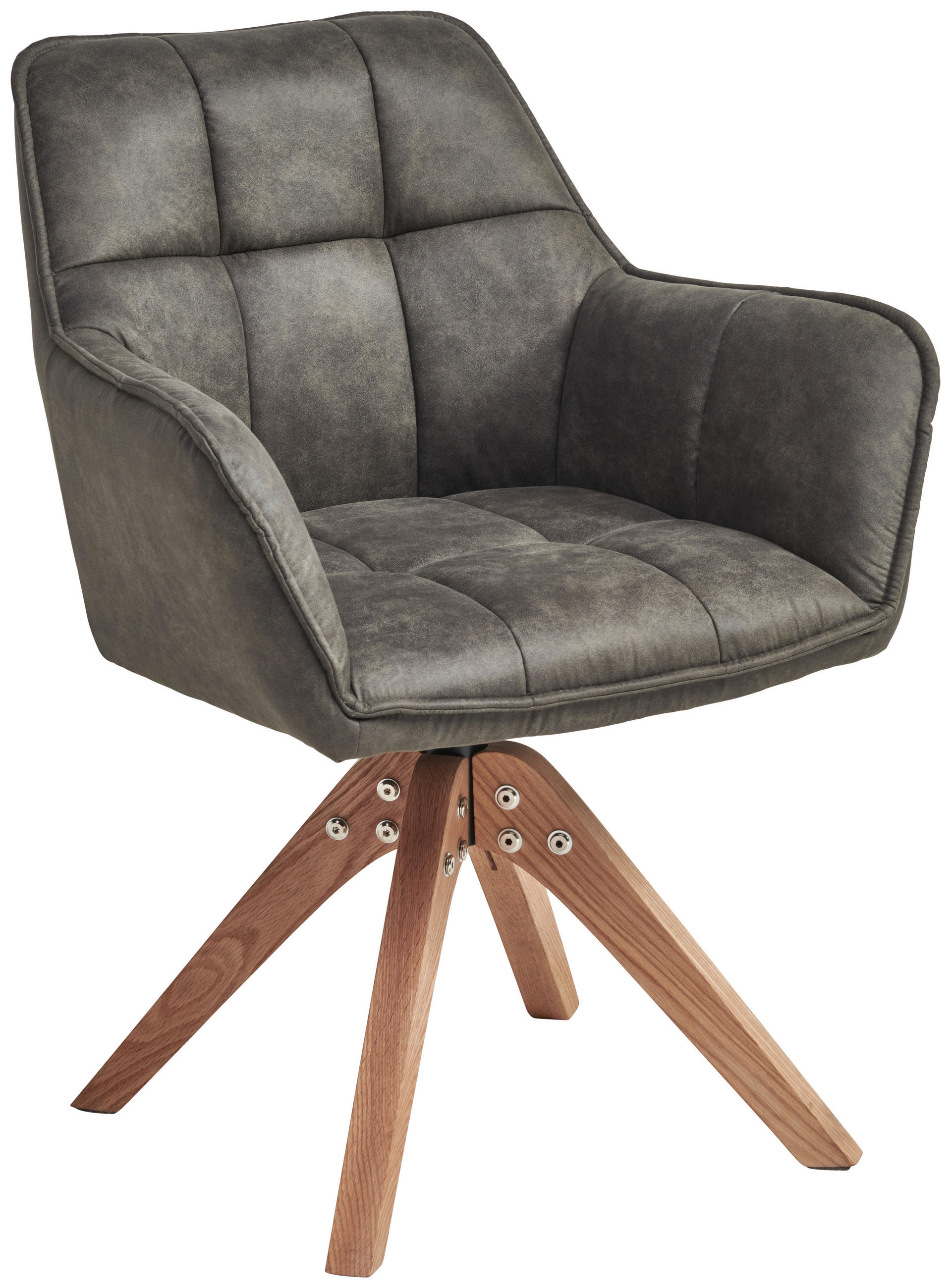 ARMLEHNSTUHL  Sitzfläche 360° drehbar, inklusive Armlehnen Webstoff  - Eichefarben/Grau, Basics, Holz/Textil (61/85/63cm) - MID.YOU