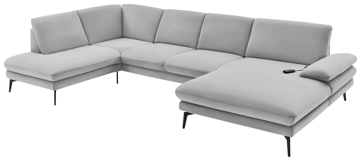 WOHNLANDSCHAFT in Webstoff Hellgrau  - Hellgrau/Schwarz, Design, Textil/Metall (208/344/180cm) - Dieter Knoll