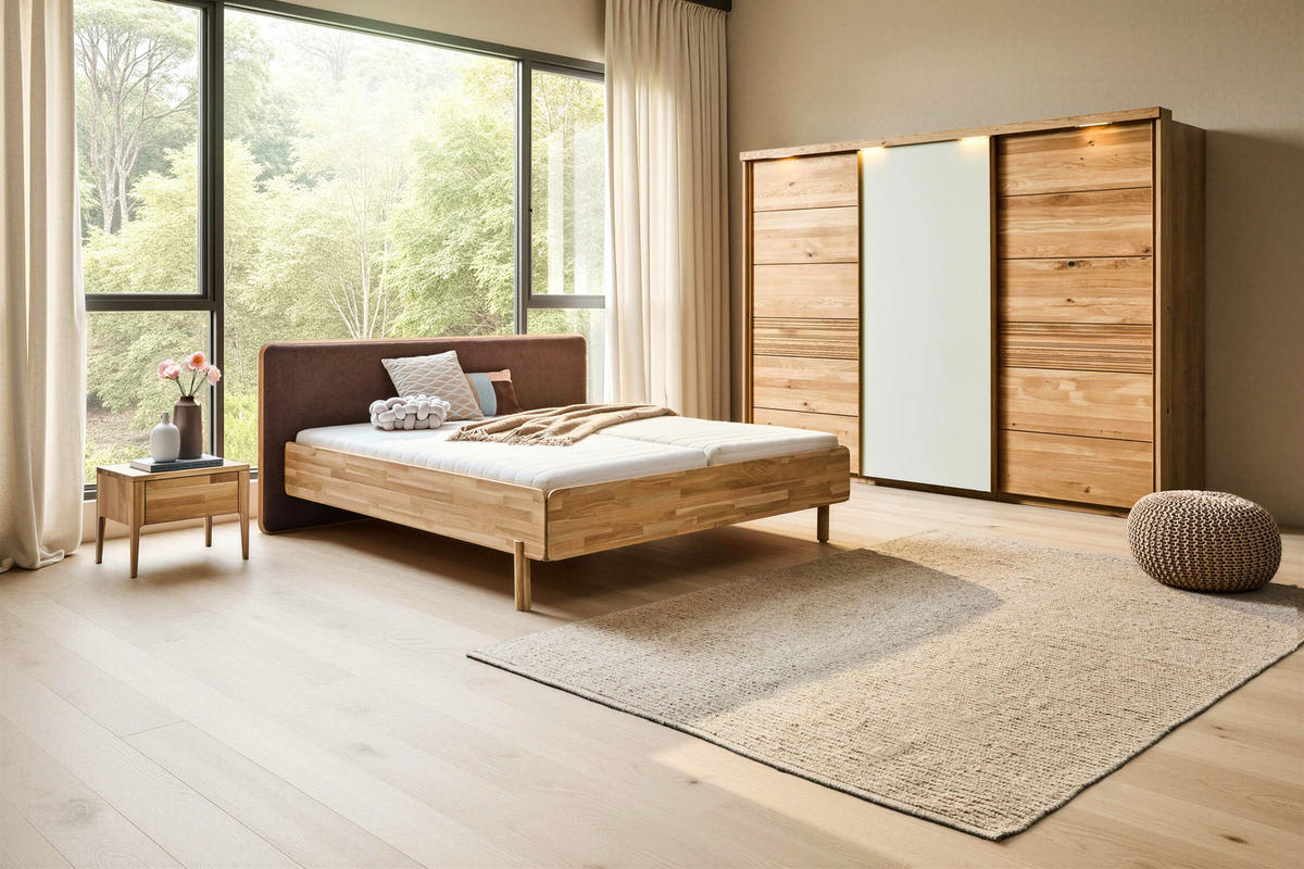 BETT 180/200 cm,  in Hellbraun, Wildeiche,  - Hellbraun/Wildeiche, Natur, Holz/Textil (180/200cm) - Linea Natura