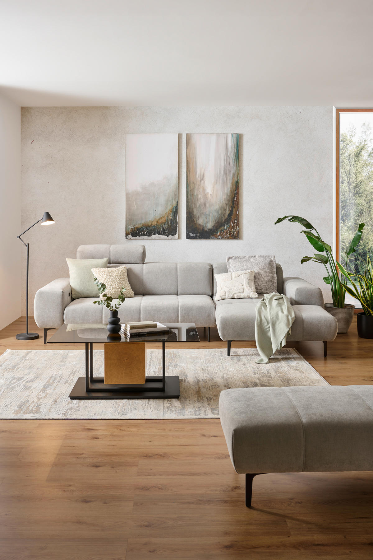 ECKSOFA inkl. Funktionen Grau Chenille  - Schwarz/Grau, Design, Textil/Metall (311/167cm) - Xora