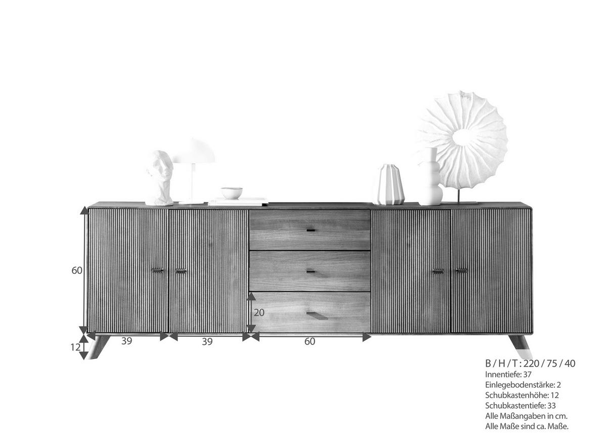 SIDEBOARD  in 220/75/40 cm  - Kernbuche, KONVENTIONELL, Holz (220/75/40cm) - Livetastic