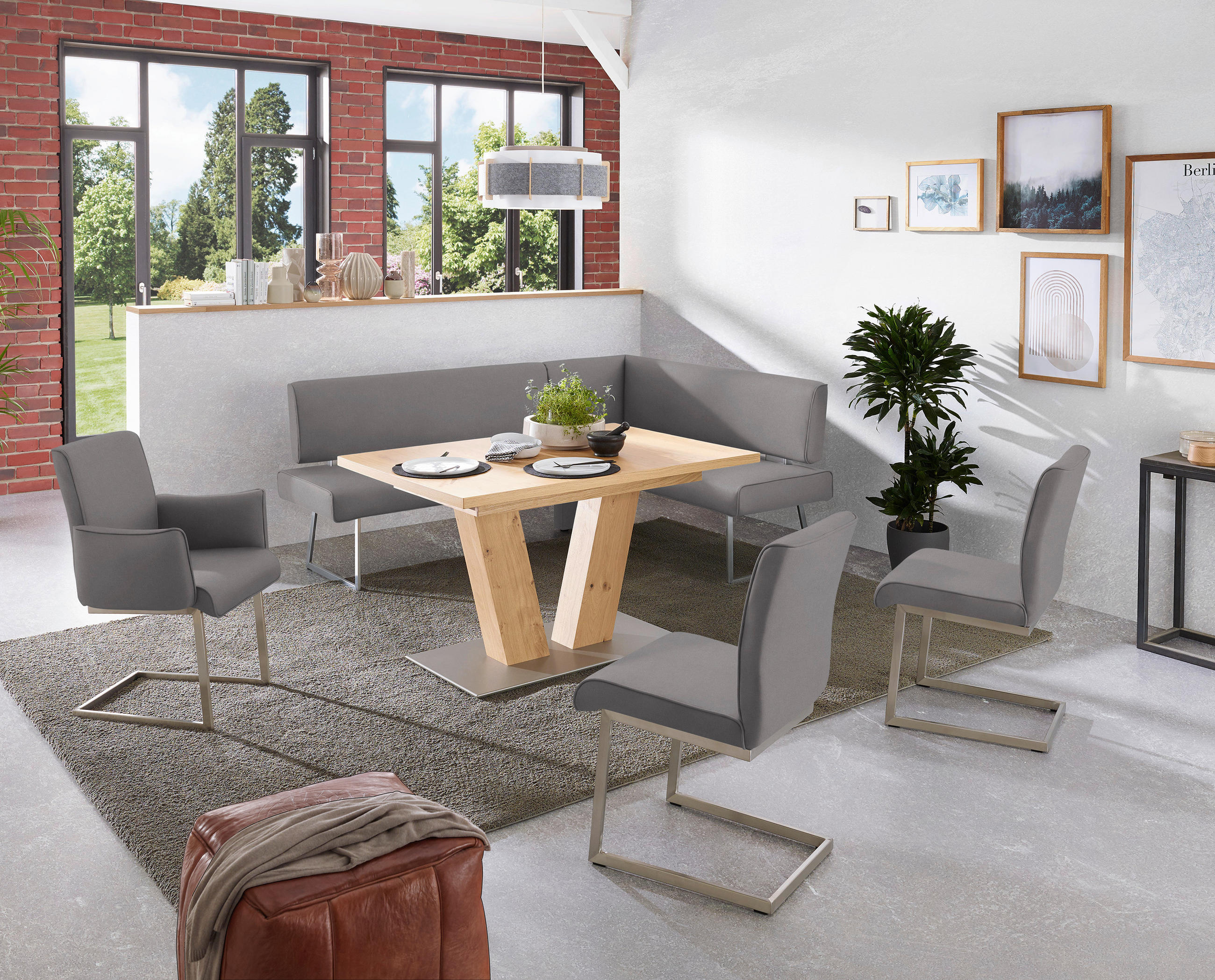 ECKBANK 208/160 cm  in Grau, Edelstahlfarben  - Edelstahlfarben/Grau, Design, Textil/Metall (208/160cm) - Dieter Knoll