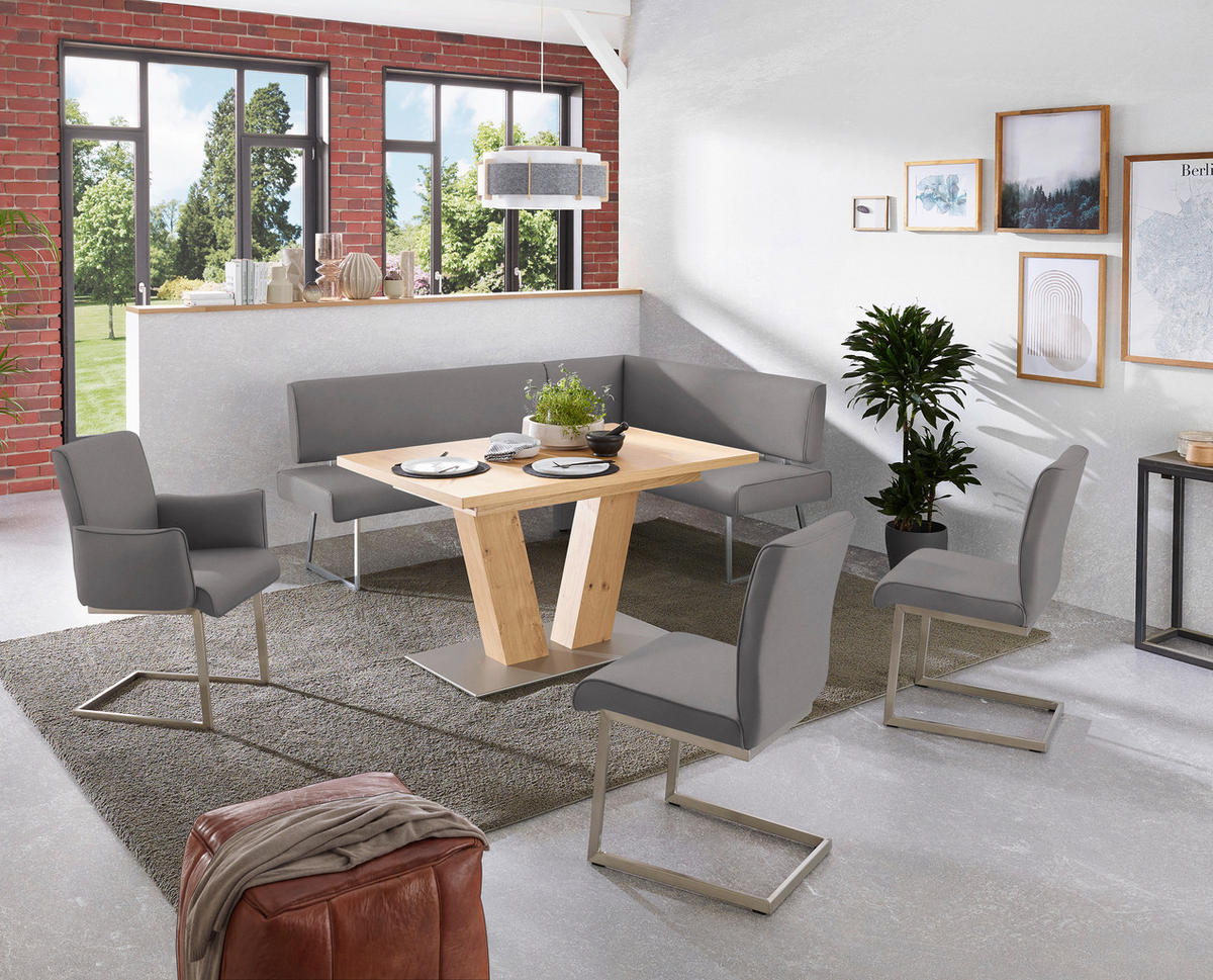 ECKBANK 196/160 cm  in Grau, Edelstahlfarben  - Edelstahlfarben/Grau, Design, Textil/Metall (196/160cm) - Dieter Knoll