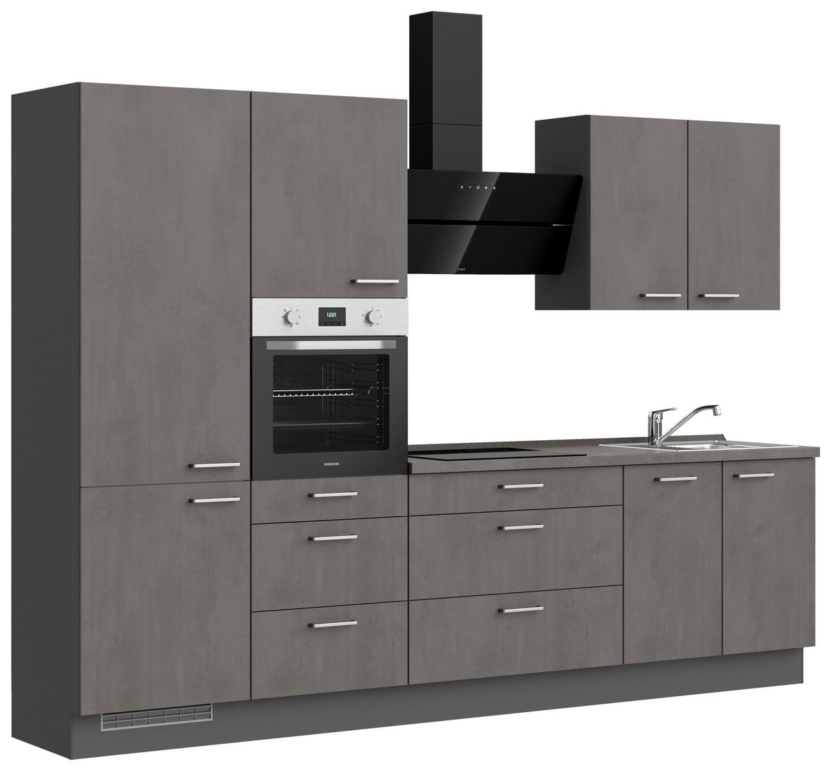 KÜCHENBLOCK Riva 300 cm  in Schieferfarben  - Schieferfarben/Edelstahlfarben, MODERN, Holzwerkstoff/Metall (300cm) - Nobilia