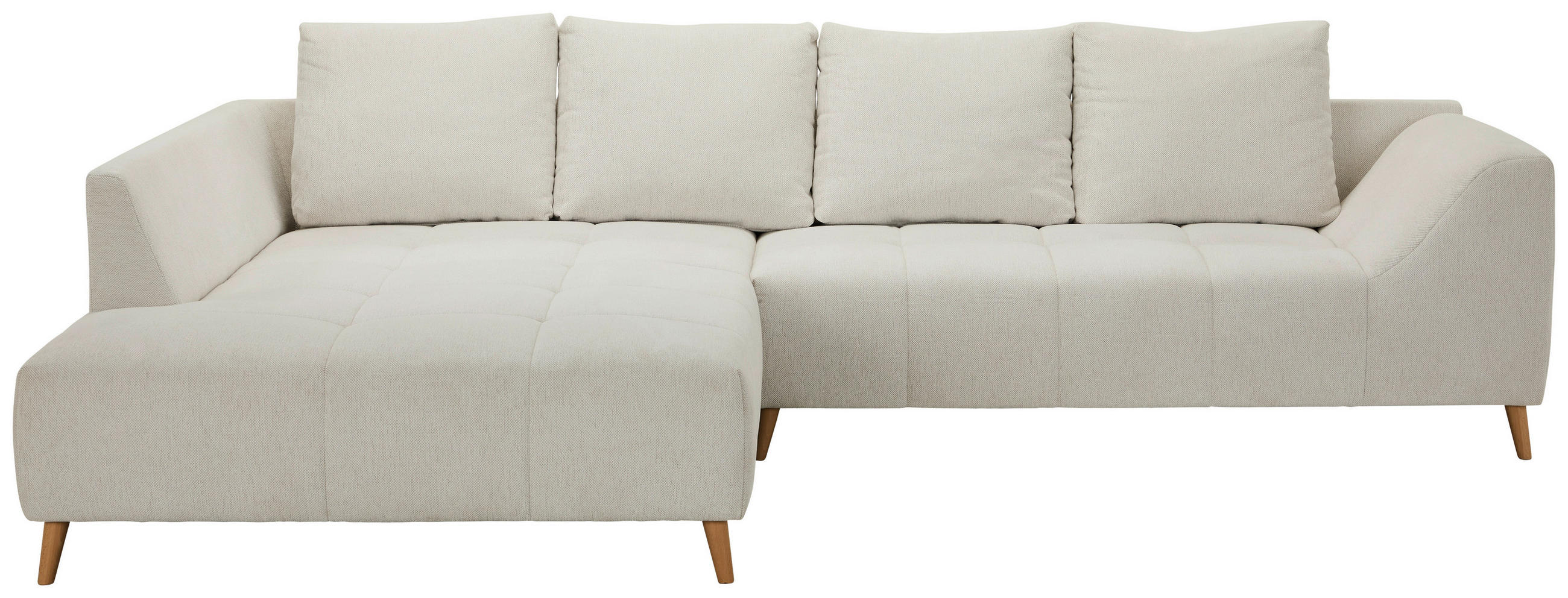 ECKSOFA Grauweiß Flachgewebe  - Buchefarben/Grauweiß, KONVENTIONELL, Holz/Textil (202/306cm) - Carryhome