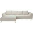 ECKSOFA in Flachgewebe Grauweiß  202/306 cm  - Buchefarben/Grauweiß, KONVENTIONELL, Holz/Textil (202/306cm) - Carryhome