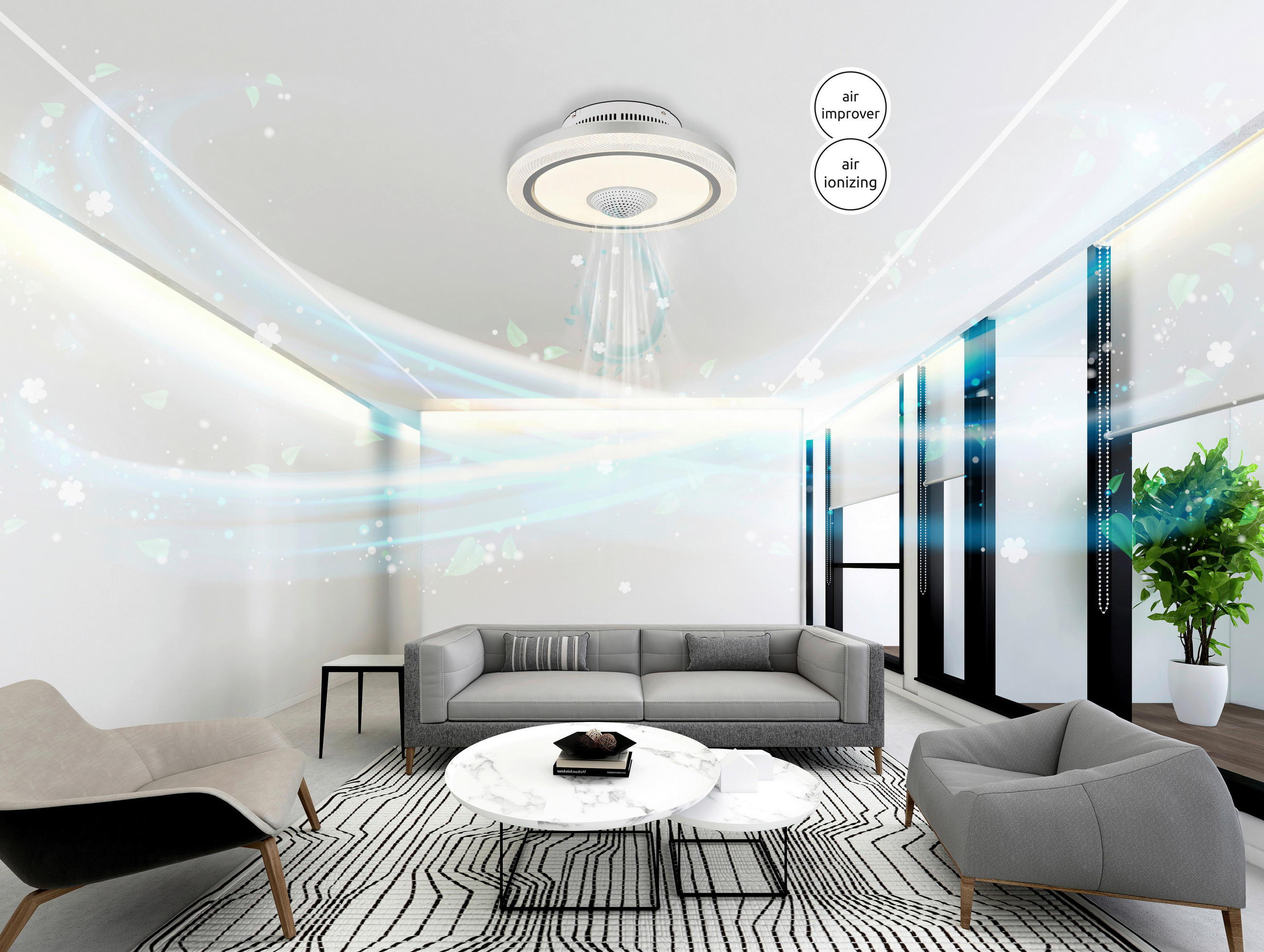 Deckenleuchte mit Ventilator SHELLY 50/21 cm   - Klar/Opal, Design, Kunststoff/Metall (50/21cm) - Globo