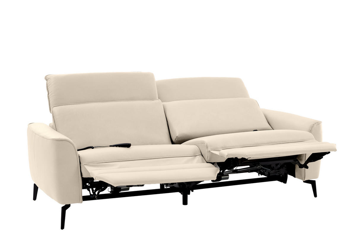 3-SITZER-SOFA in Leder Ecru  - Ecru/Schwarz, Natur, Leder/Metall (222/81/110cm) - Valdera