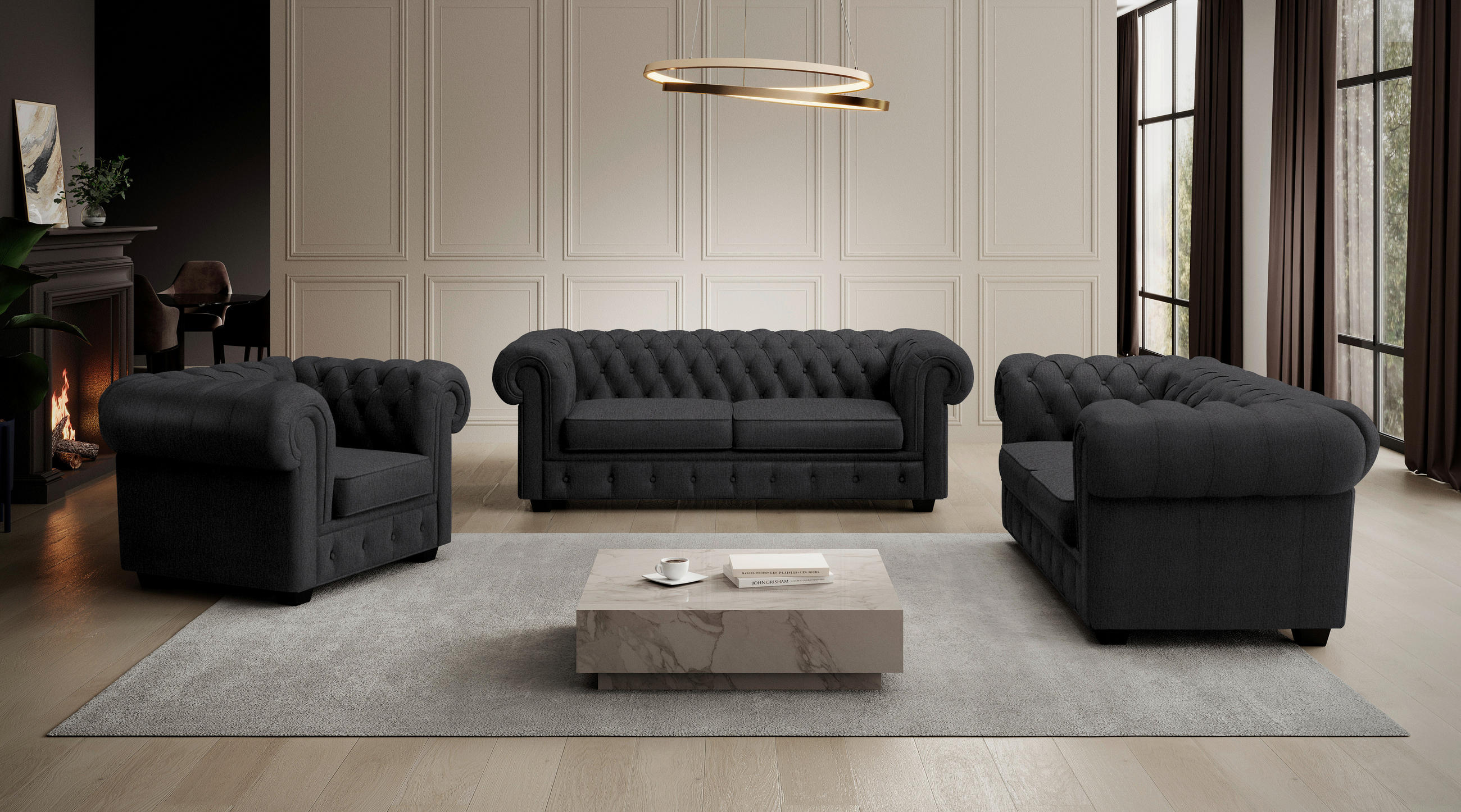 CHESTERFIELD-SESSEL - Wengefarben/Dunkelgrau, LIFESTYLE, Holz/Textil (115/76,5/96cm) - Landscape