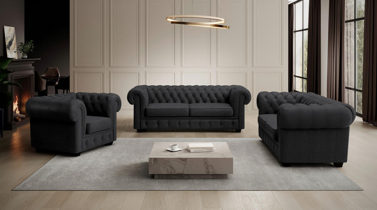 CHESTERFIELD-SESSEL - Wengefarben/Dunkelgrau, LIFESTYLE, Holz/Textil (115/76,5/96cm) - Landscape