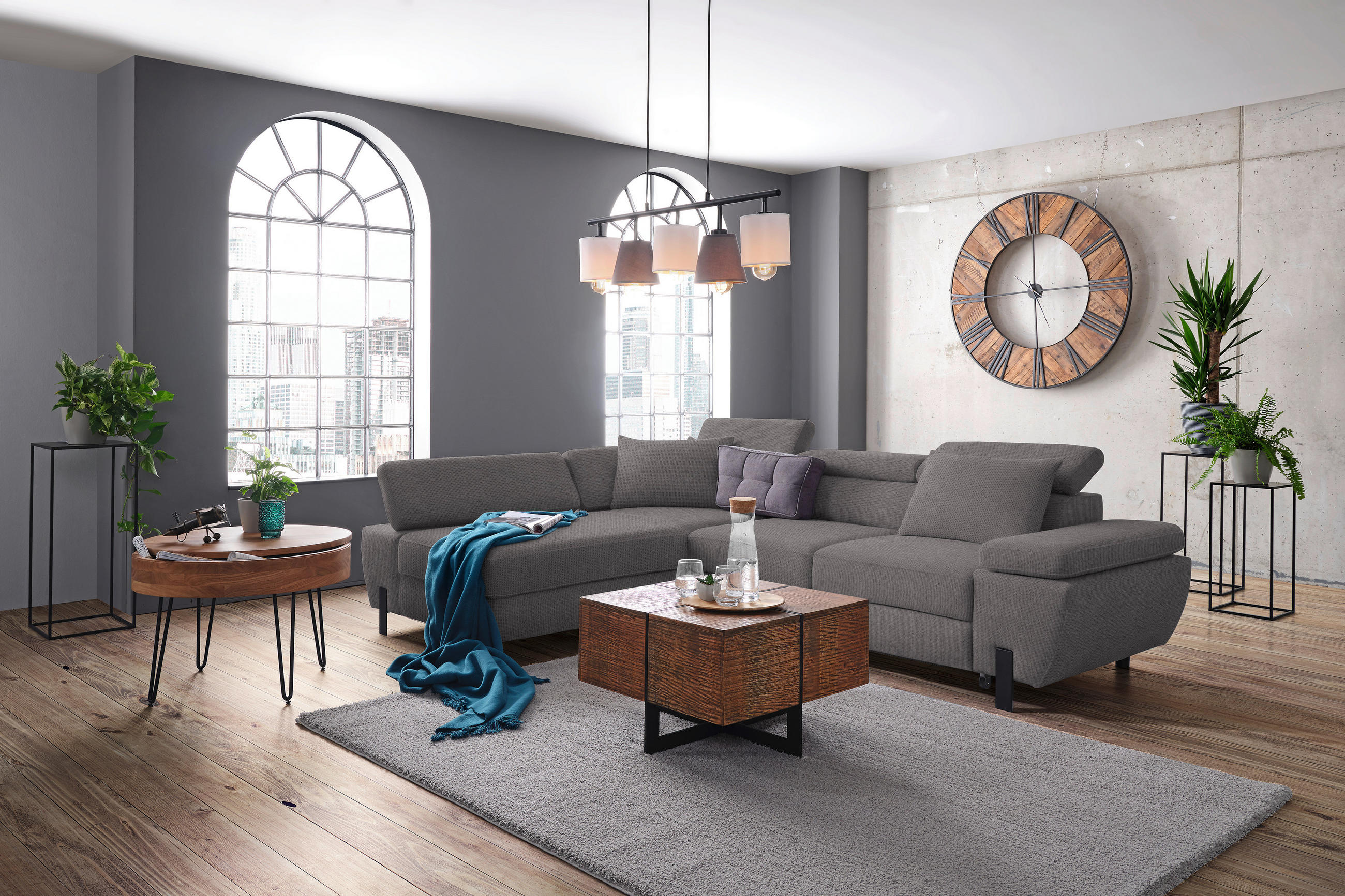 HÖRNSOFFA i vävt tyg mörkgrå  - mörkgrå/svart, Modern, metall/textil (93/90/277cm) - MID.YOU