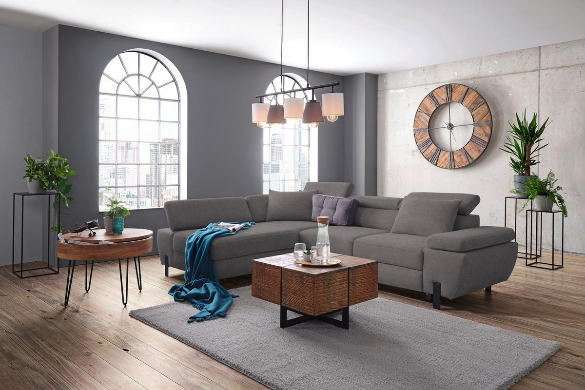 HÖRNSOFFA i vävt tyg mörkgrå  - mörkgrå/svart, Modern, metall/textil (93/90/277cm) - MID.YOU