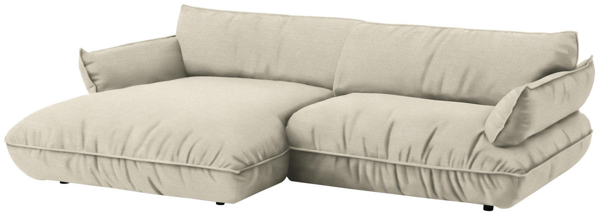 ECKSOFA  in Flachgewebe Creme  185/264 cm  - Creme/Schwarz, Design, Kunststoff/Textil (185/264cm) - Belluti