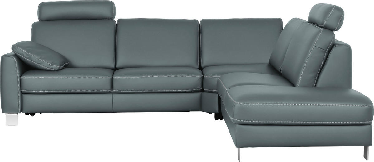 ECKSOFA in Echtleder Blau, Grau  - Chromfarben/Blau, Konventionell, Leder/Metall (272/245cm) - Valdera