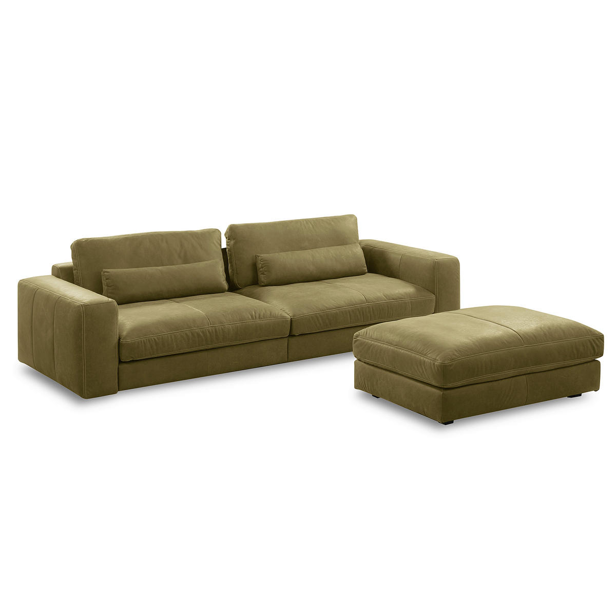 HOCKER in Leder Olivgrün  - Beige/Schwarz, Design, Leder/Kunststoff (123/45/93cm) - Livetastic