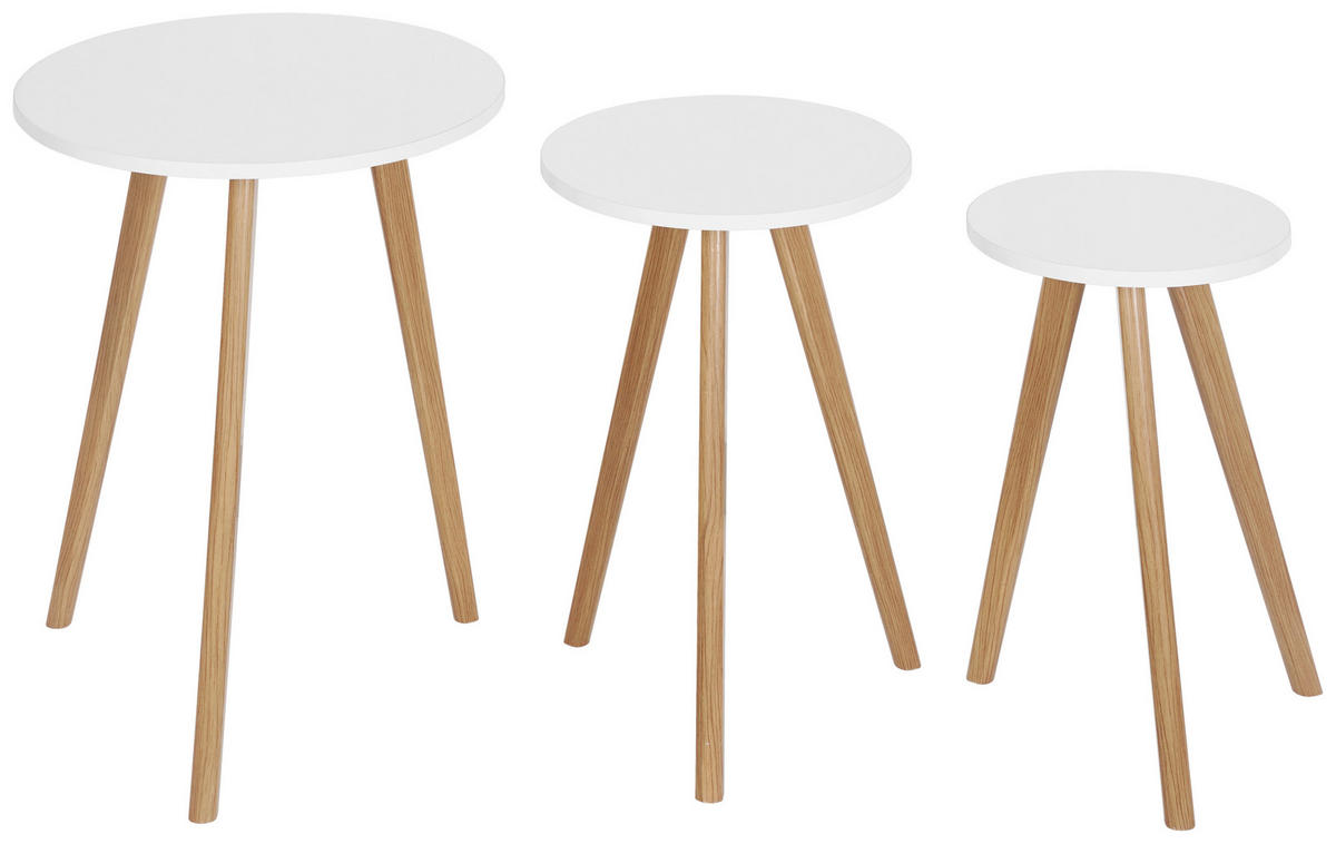 BEISTELLTISCHSET in Holz, Holzwerkstoff einfacher Aufbau 24-30-40/24-30-40/38-43-48 cm  - Naturfarben/Weiß, Basics, Holz/Holzwerkstoff (24-30-40/24-30-40/38-43-48cm) - Carryhome