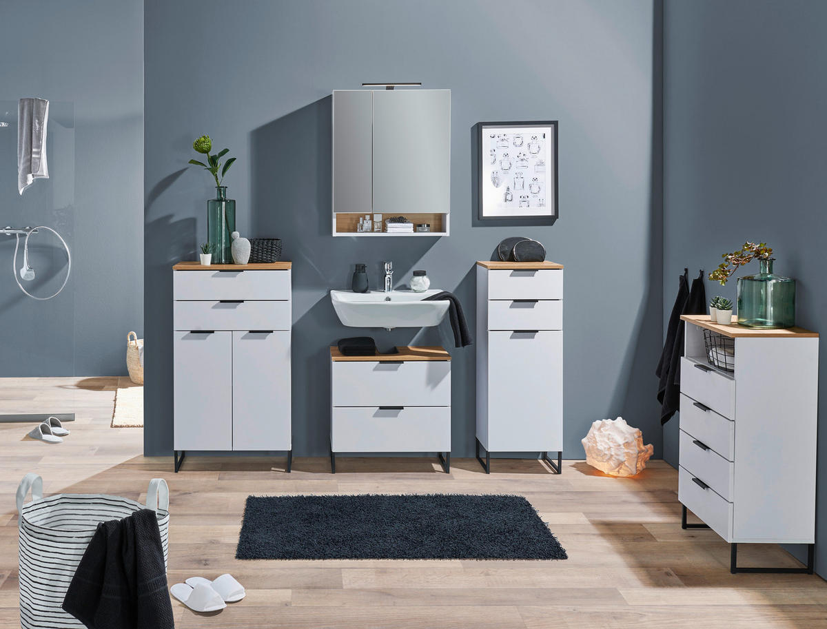 MIDISCHRANK 50/91/32 cm  - Eichefarben/Schwarz, KONVENTIONELL, Holzwerkstoff/Metall (50/91/32cm) - home24