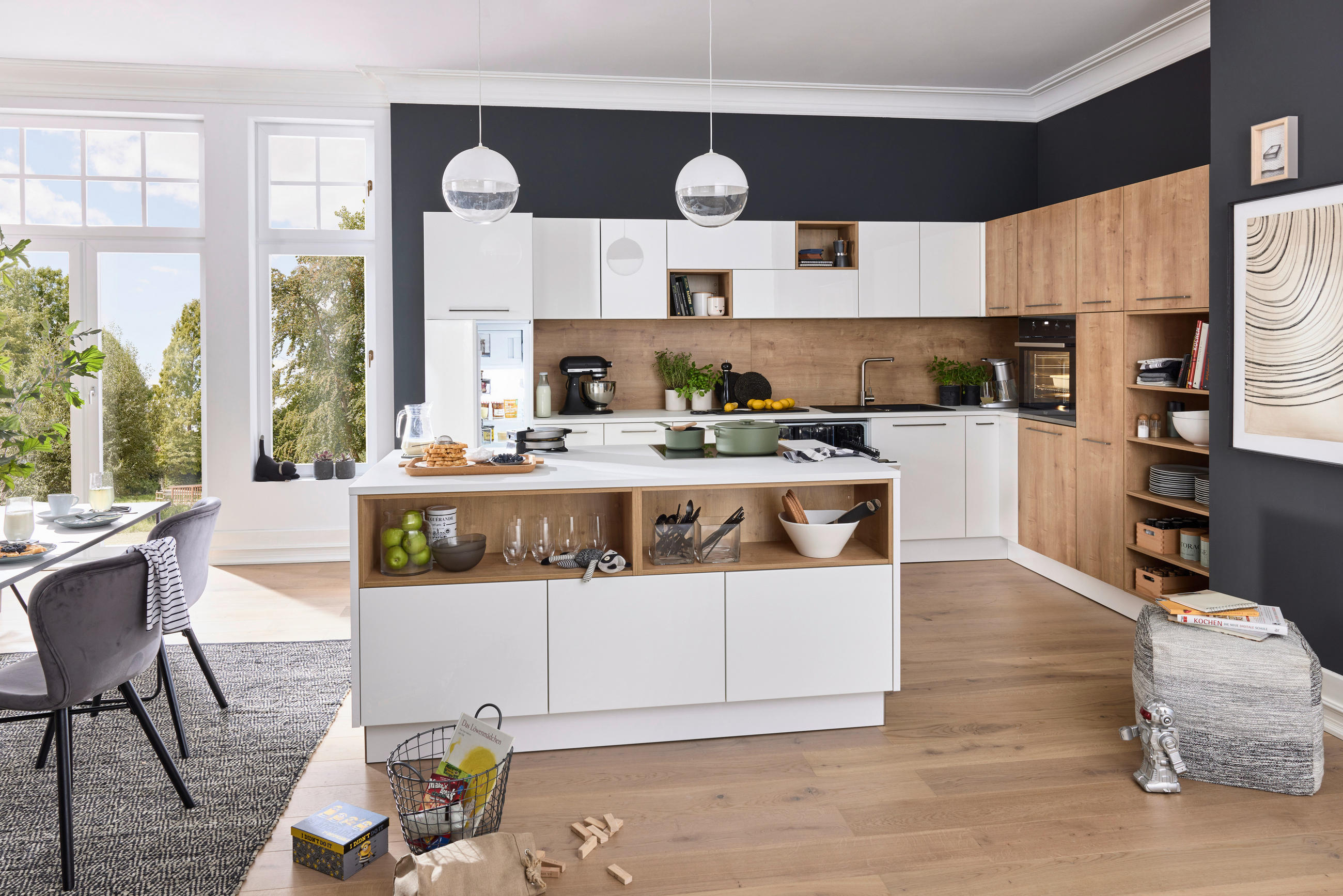 EINBAUKÜCHE   - Eichefarben/Weiß, Design, Holzwerkstoff - Nolte Küchen