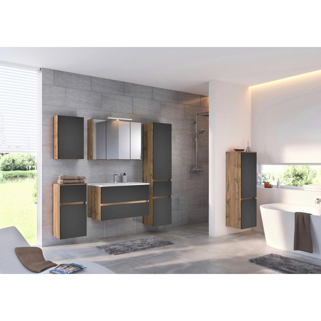 Thumbnail - Held Midischrank, Grau, Eiche Wotan, Holzwerkstoff, 3 Fächer, 40x130x35 cm, Made in Germany, Typenauswahl, Beimöbel erhä...