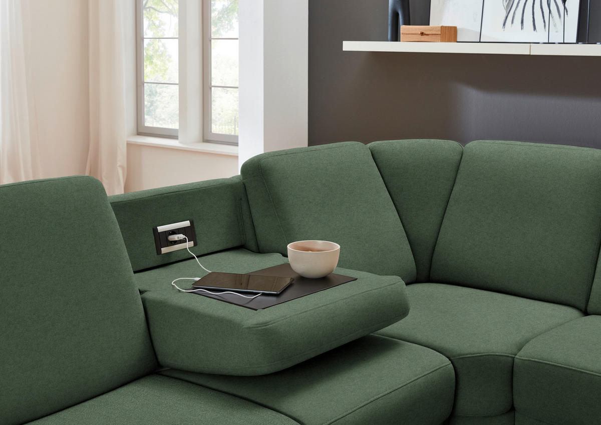 ECKSOFA  in Flachgewebe Waldgrün  287/269 cm  - Waldgrün/Schwarz, KONVENTIONELL, Textil/Metall (287/269cm) - Beldomo System