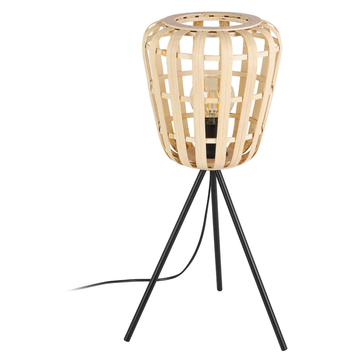 TISCHLEUCHTE - Schwarz/Naturfarben, Natur, Holz/Metall (24/59cm) - Eglo