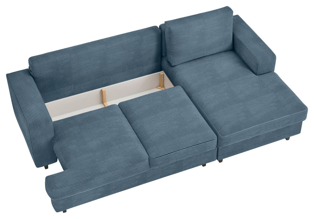 ECKSOFA Blau Cord, Velours  - Blau/Schwarz, Design, Holz/Textil (247/140cm) - MID.YOU