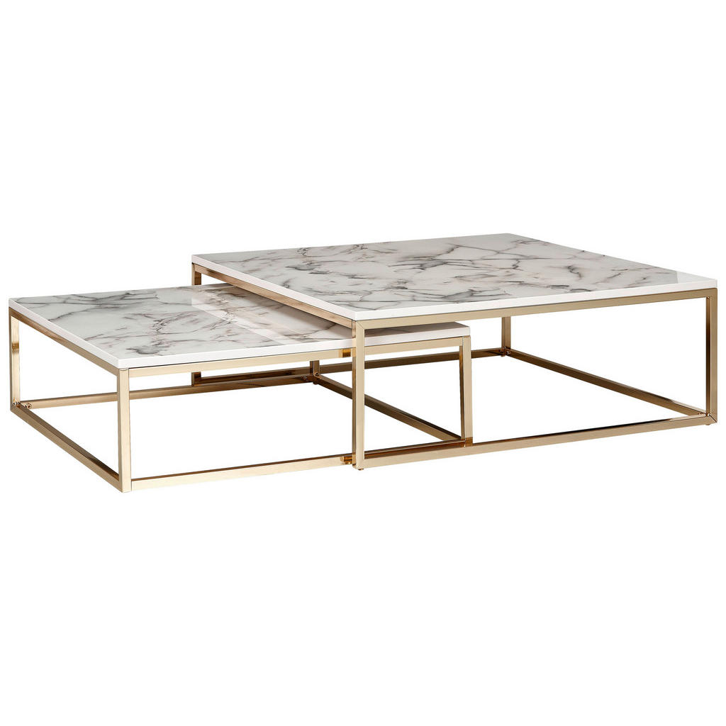 Couchtisch 2er-Set In Marmoroptik Weiß/Gold