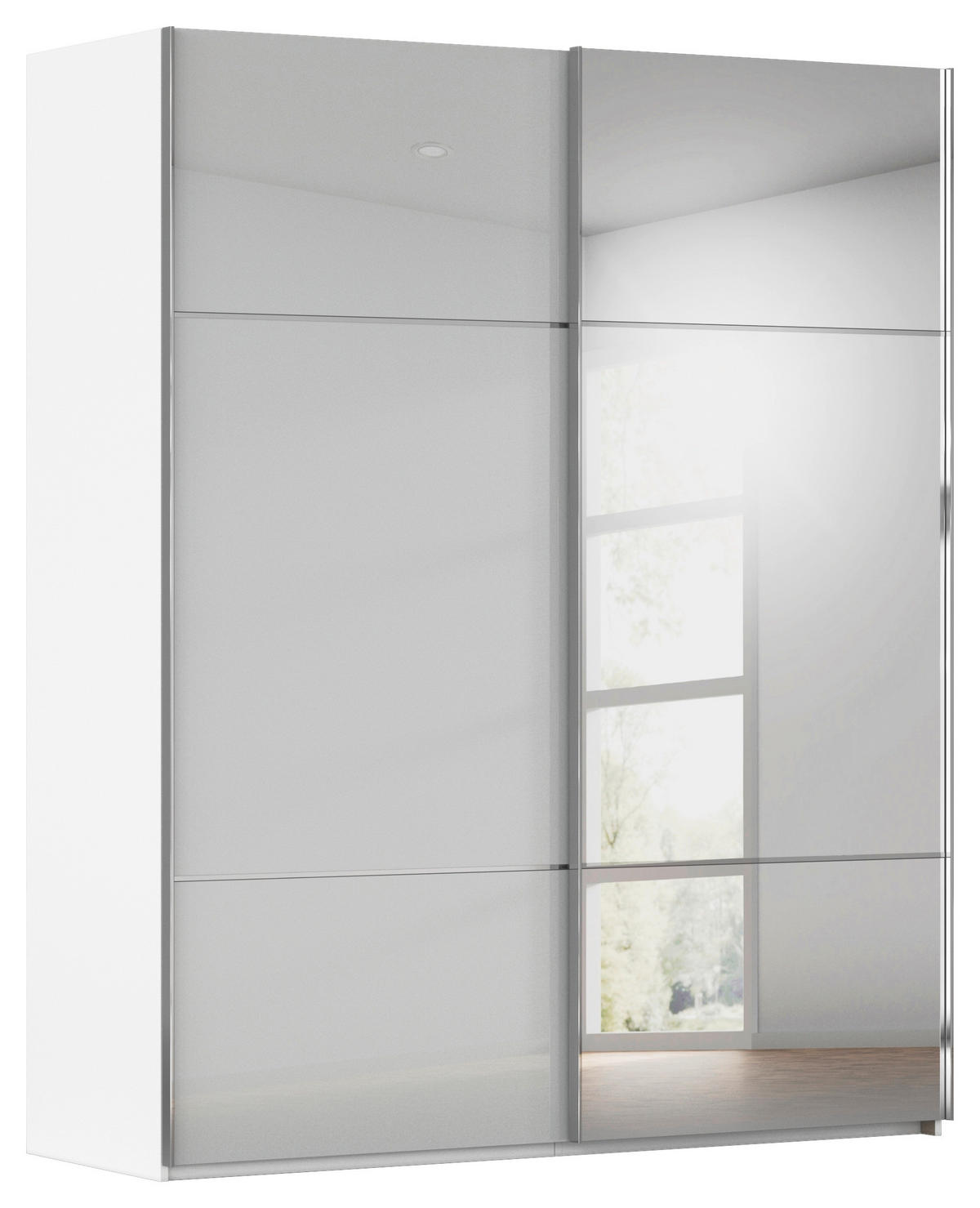 SCHWEBETÜRENSCHRANK in Grau, Weiss  - Chromfarben/Weiss, Konventionell, Glas/Holzwerkstoff (162/223/68cm) - Novel