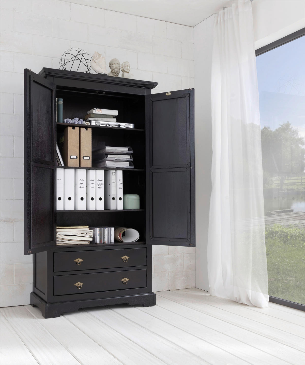 SCHRANK - Schwarzbraun/Messingfarben, Design, Holz/Metall (98/183,50/44cm) - MID.YOU