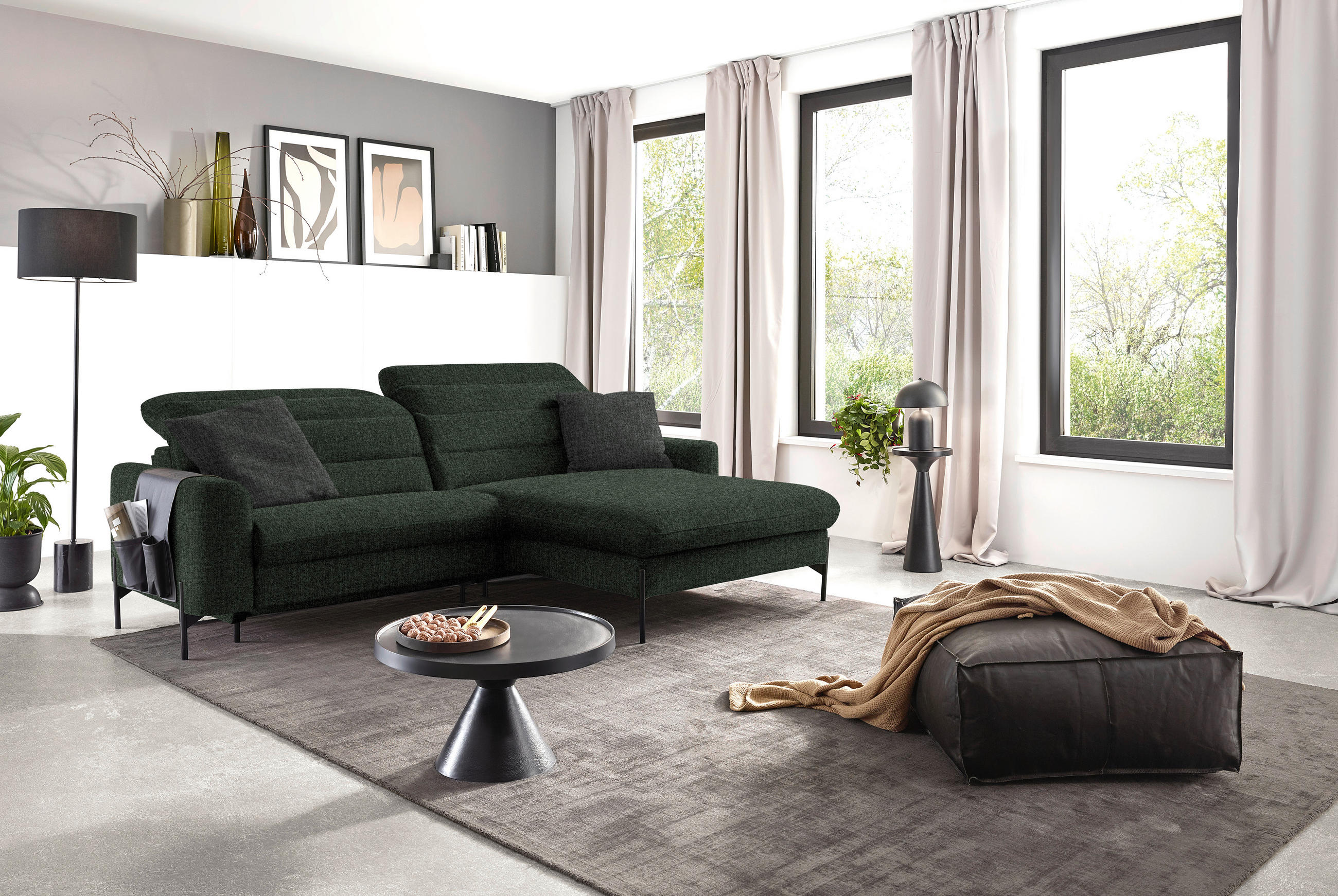 ECKSOFA in Flachgewebe Waldgrün  - Waldgrün/Schwarz, Design, Textil/Metall (252/191cm) - Dieter Knoll
