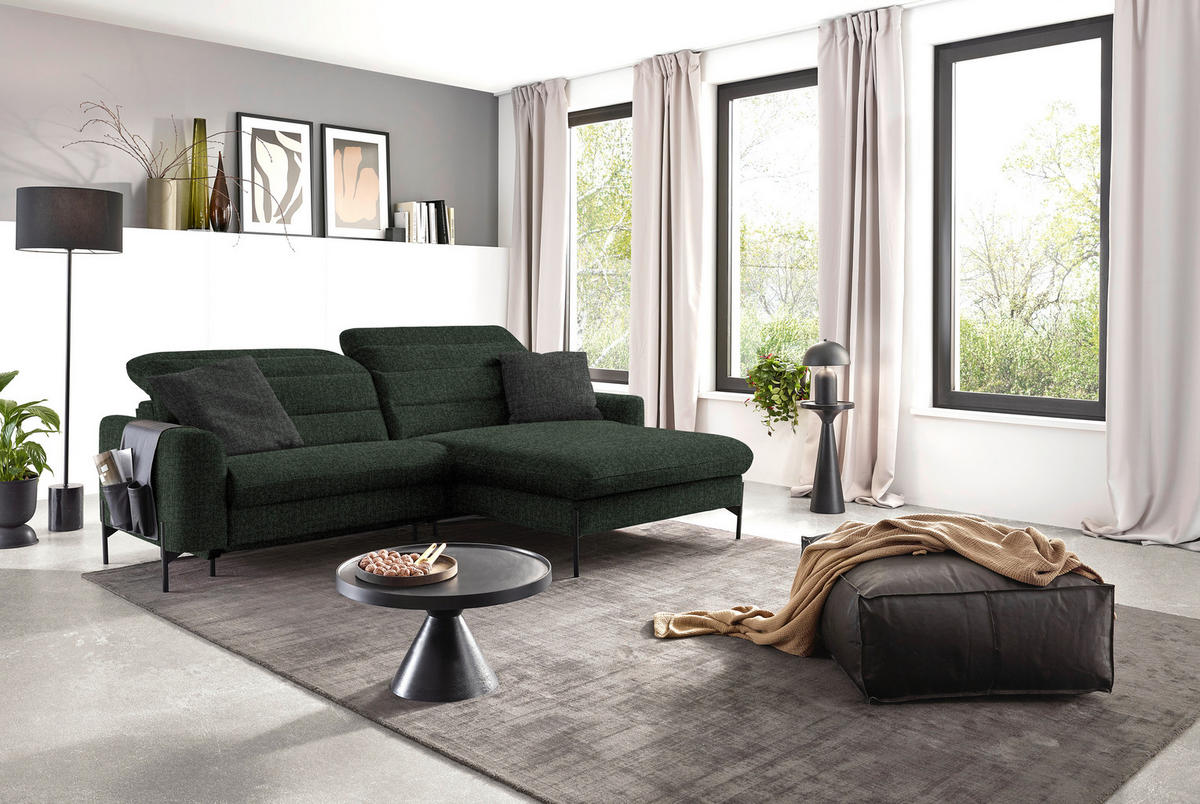 ECKSOFA in Flachgewebe Waldgrün  - Waldgrün/Schwarz, Design, Textil/Metall (252/191cm) - Dieter Knoll