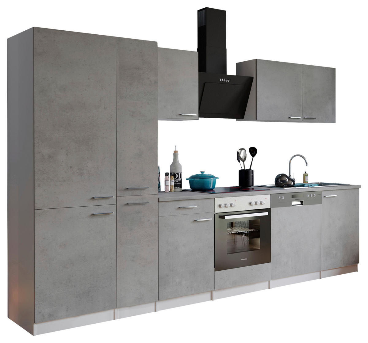 KÜCHENBLOCK 310 cm   in Grau, Weiß  - Edelstahlfarben/Weiß, Basics, Holzwerkstoff/Metall (310cm) - Respekta