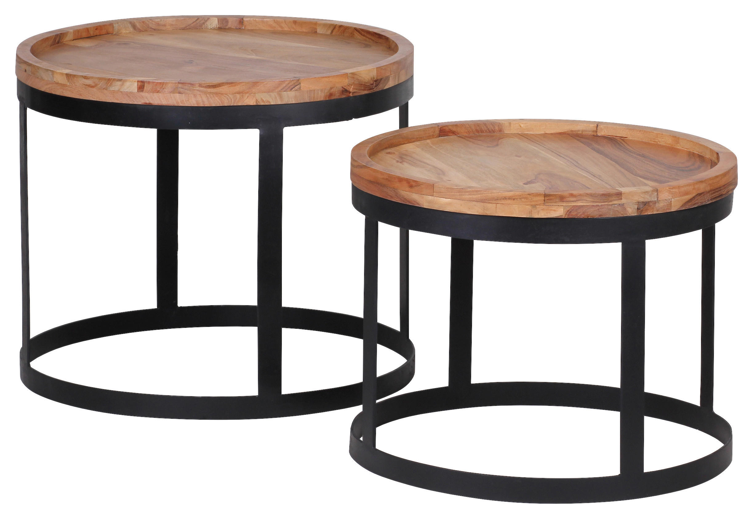 BEISTELLTISCHSET 53/48/53/48/45/40 cm Akazie massiv Akaziefarben rund  - Schwarz/Akaziefarben, Design, Holz/Metall (53/48/53/48/45/40cm) - MID.YOU