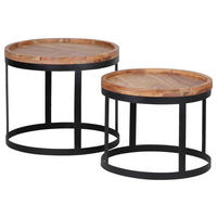 BEISTELLTISCHSET 53/48/53/48/45/40 cm Akazie massiv Akaziefarben rund  - Schwarz/Akaziefarben, Design, Holz/Metall (53/48/53/48/45/40cm) - MID.YOU