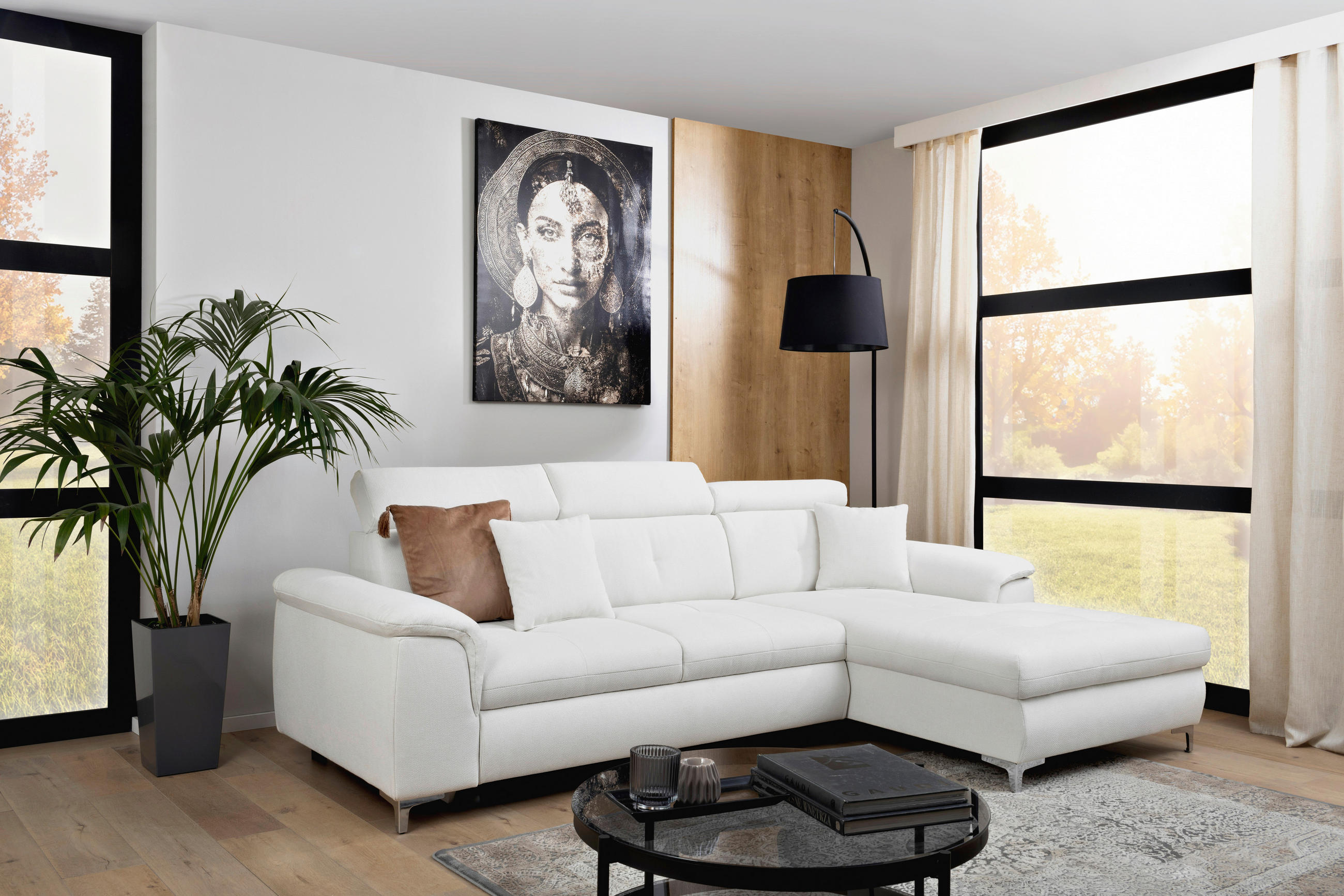 ECKSOFA in Flachgewebe Naturfarben  - Chromfarben/Naturfarben, Konventionell, Textil/Metall (268/175cm) - Carryhome