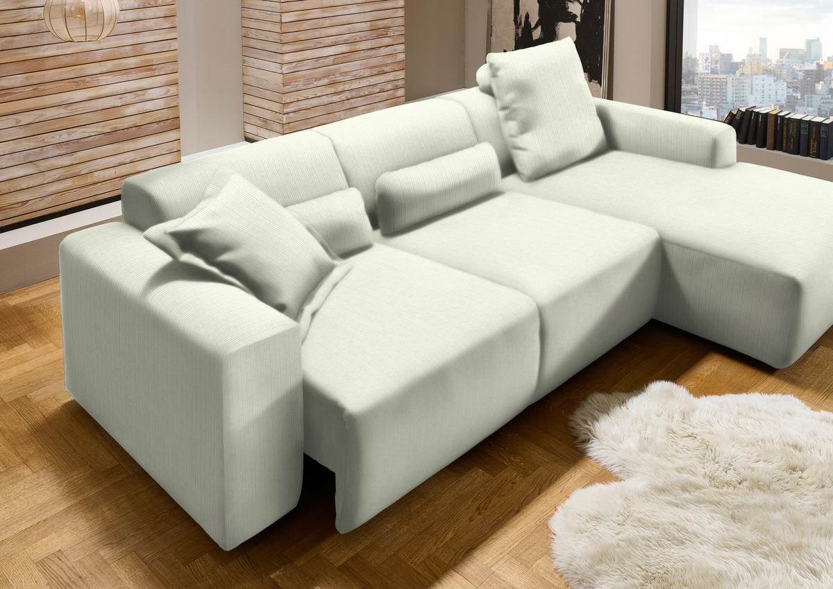 ECKSOFA in Feincord Creme  - Creme/Schwarz, Design, Kunststoff/Textil (301/177cm) - Beldomo Style