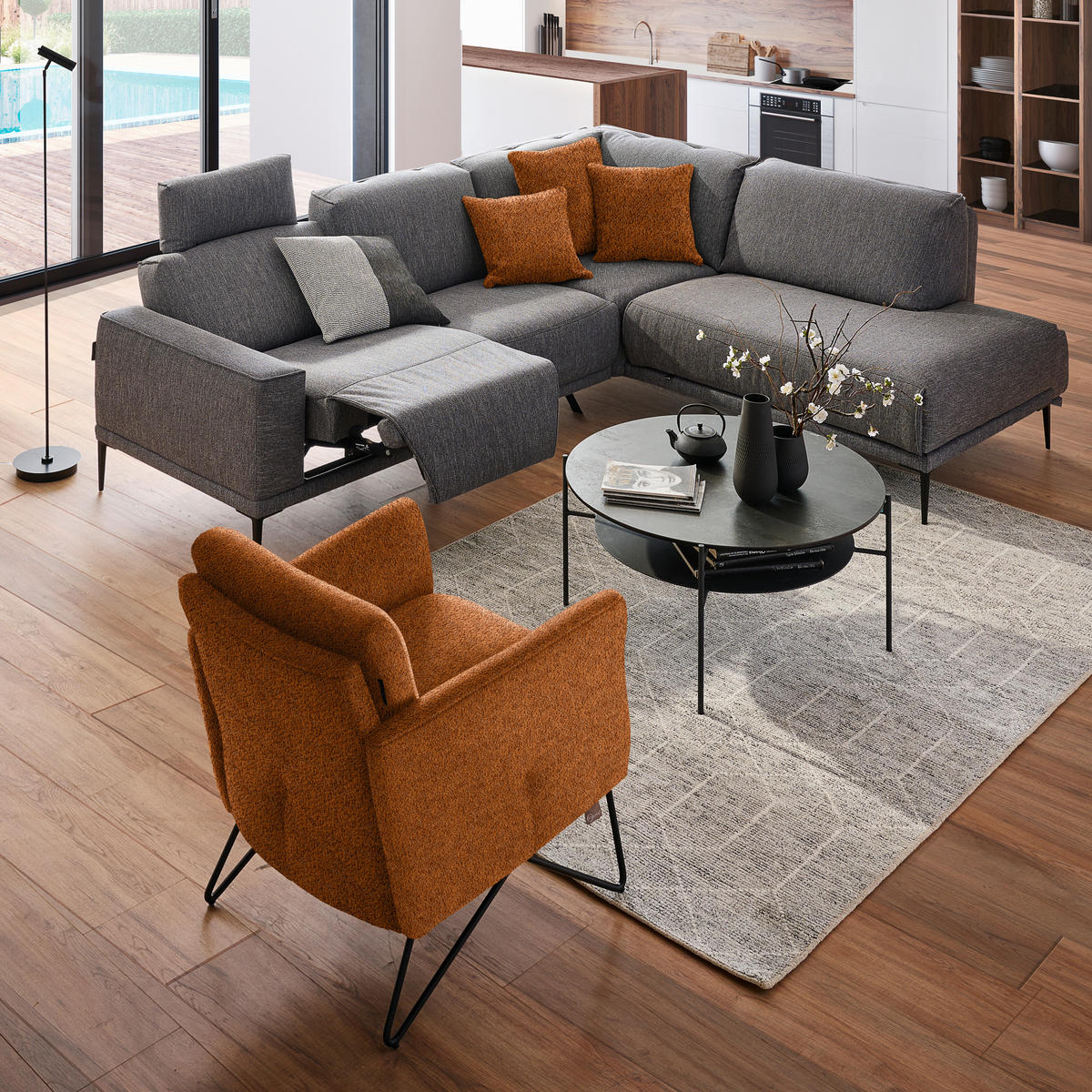 SESSEL in Chenille, Mikrofaser Cognac  - Cognac/Schwarz, Design, Textil/Metall (68/78/76cm) - Johann Jakob