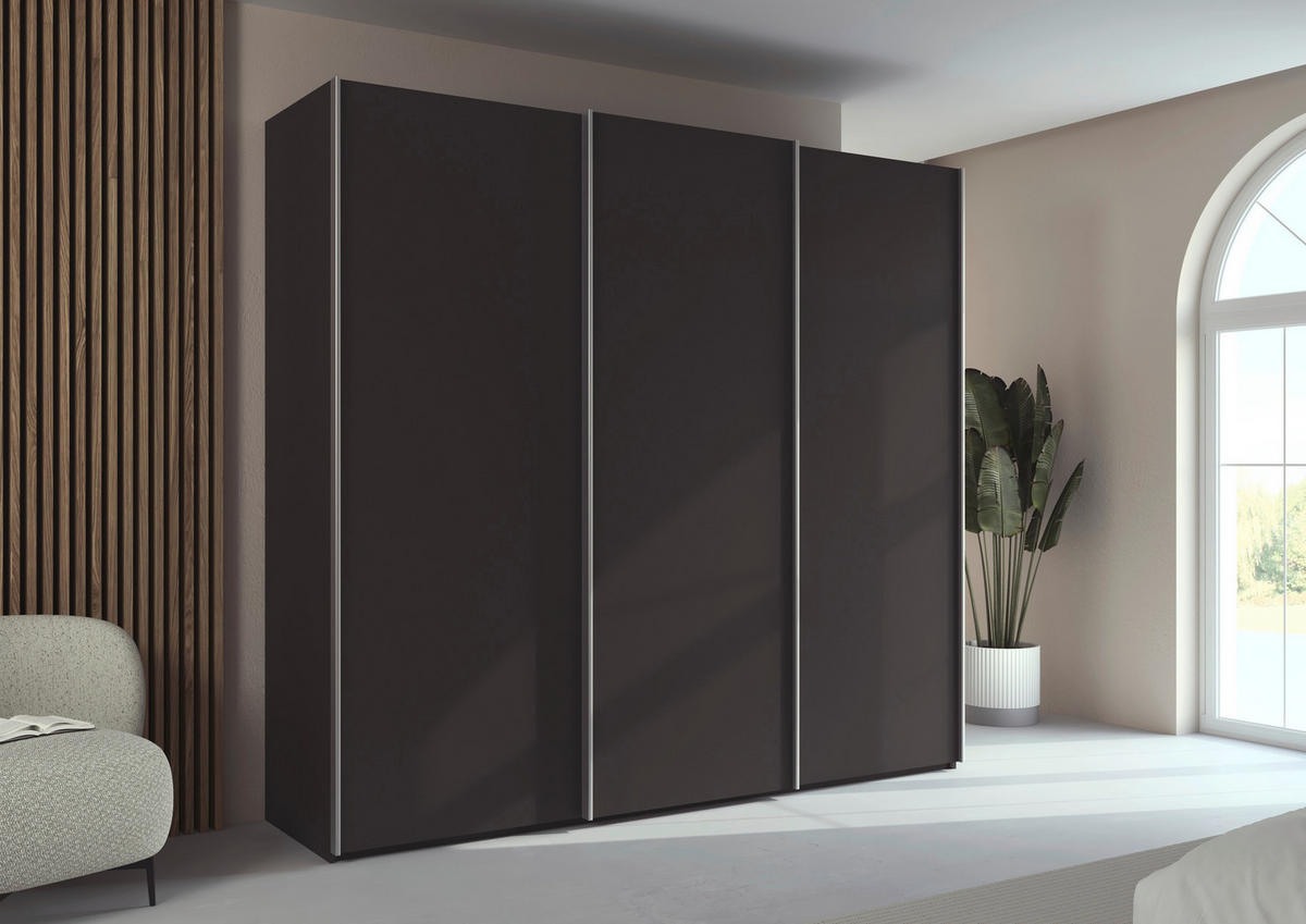 SCHWEBETÜRENSCHRANK 242/223/69 cm,  in Graphitfarben, Alufarben, 3 Tür(en)  - Alufarben/Graphitfarben, Basics, Holzwerkstoff/Metall (242/223/69cm) - Rauch Möbel