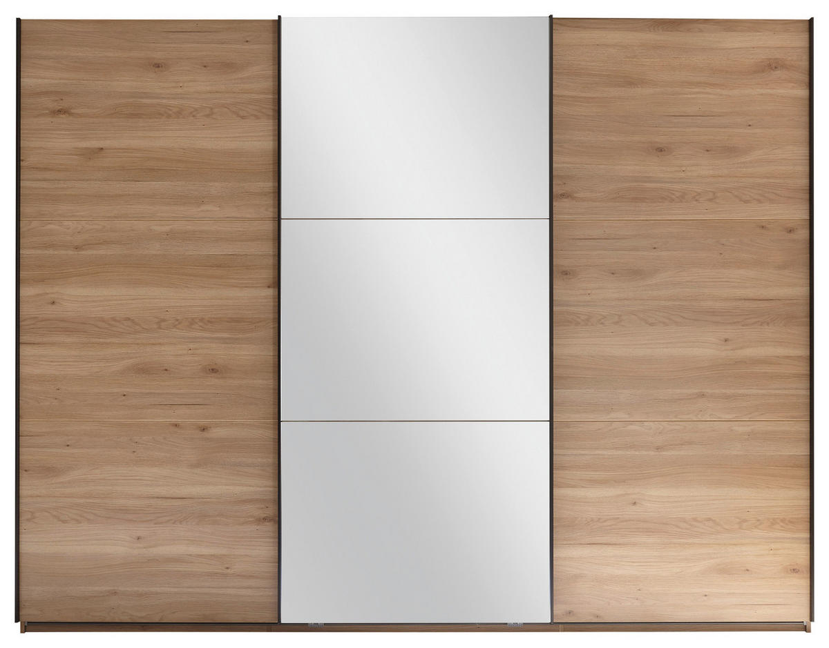 SCHWEBETÜRENSCHRANK in Eichefarben  - Eichefarben/Schwarz, Basics, Glas/Holzwerkstoff (270/210/60cm) - Livetastic