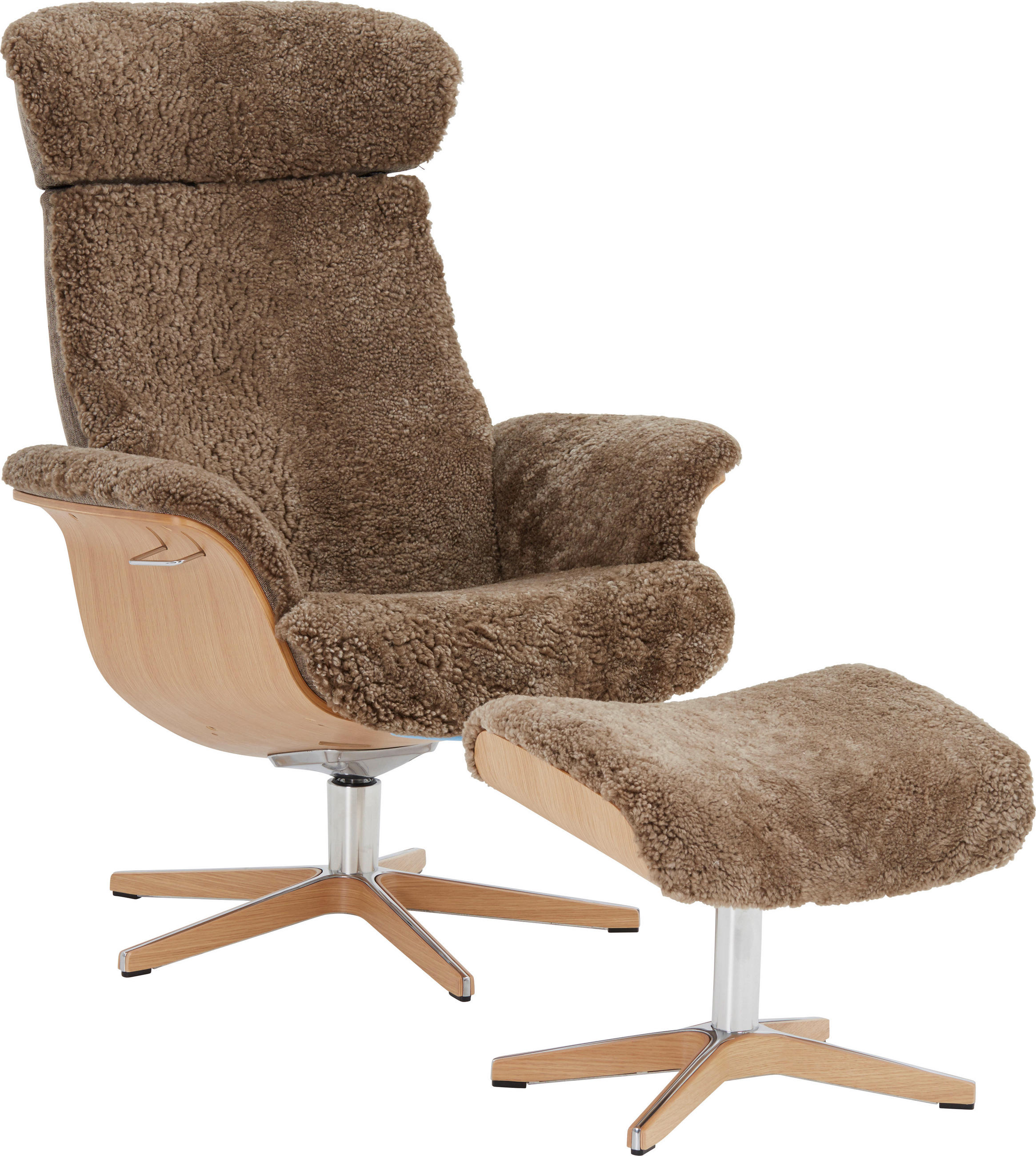 RELAXSESSEL in Holz, Metall, Fell Braun, Eichefarben, Alufarben  - Eichefarben/Alufarben, Natur, Holz/Fell (80/104.5/81cm) - Conform