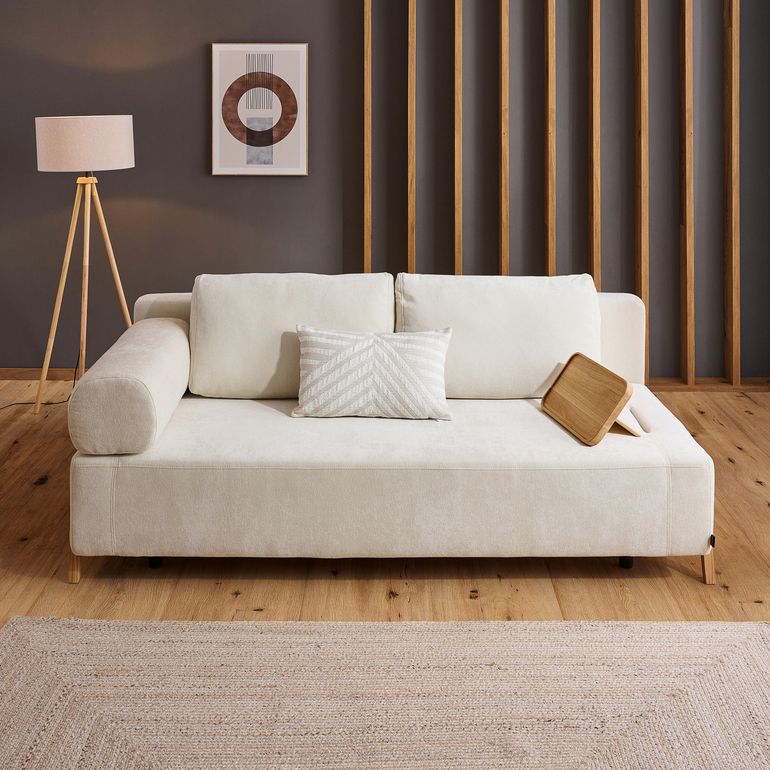 SCHLAFSOFA Chenille Creme  - Creme/Naturfarben, Design, Holz/Textil (211/88/102cm) - Niels Andersson