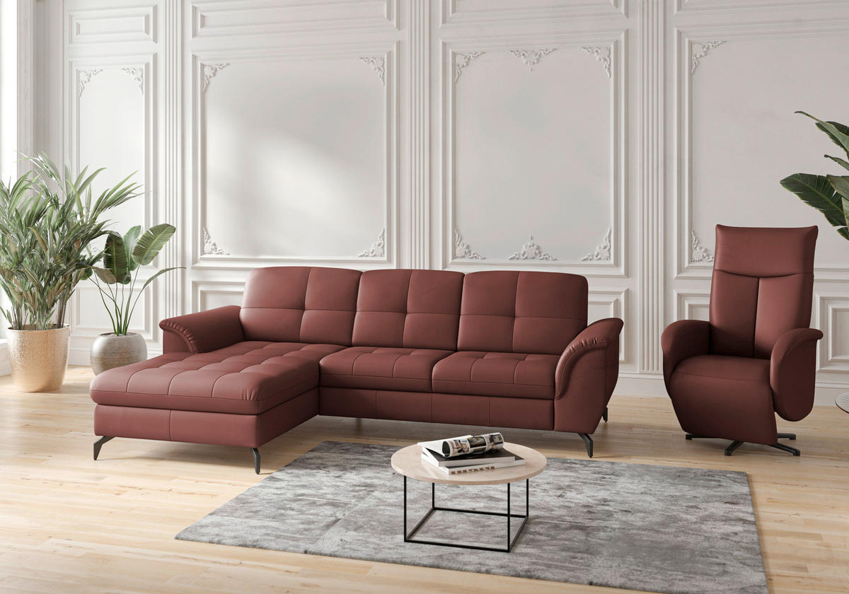 ECKSOFA in Echtleder Rotbraun  164/262 cm  - Rotbraun/Schwarz, MODERN, Leder/Metall (164/262cm) - Sit & More