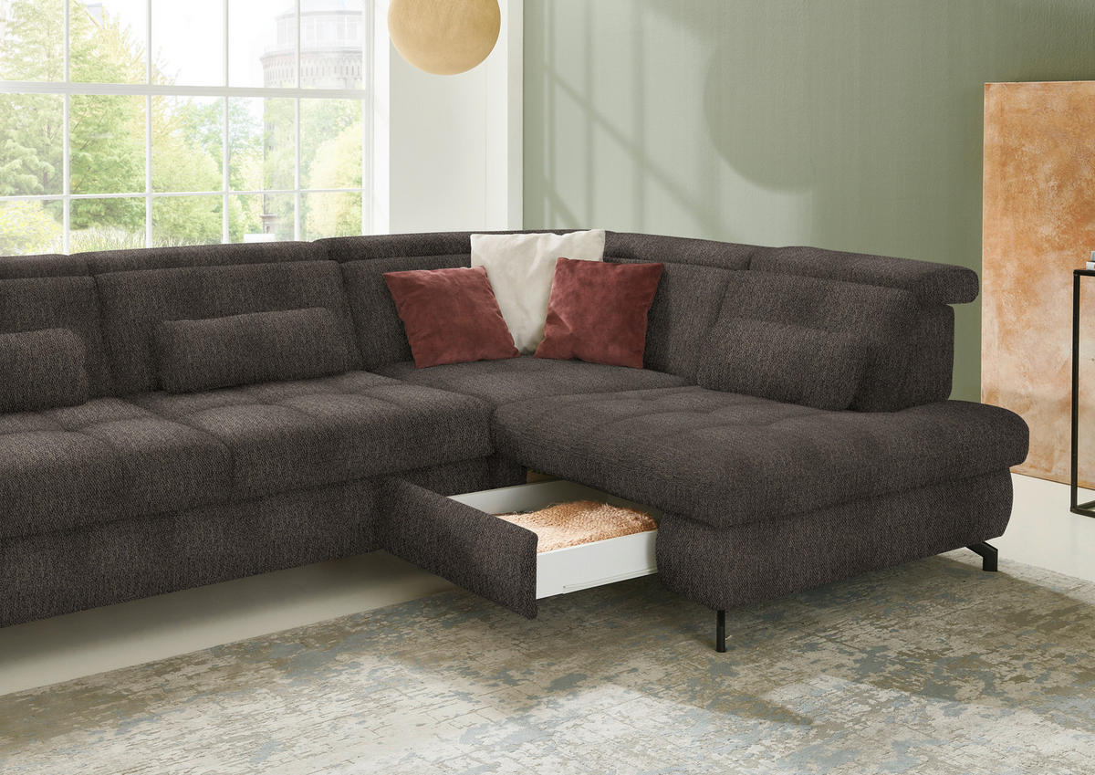 ECKSOFA in Chenille Fango  - Fango/Schwarz, Design, Textil/Metall (310/220cm) - Beldomo Style