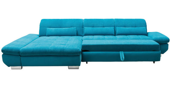 ECKSOFA Türkis Mikrofaser Kopfteilverstellung  - Türkis/Schwarz, Design, Textil/Metall (204/341cm) - Xora
